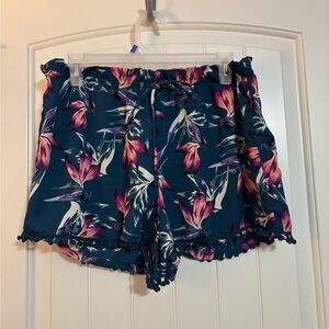 About A Girl High Waist Blue and Pink Floral Pajama Shorts